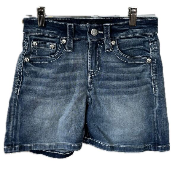 Stella In Dreams Juniors Embellished Dark Wash Factory Faded Denim Shorts 5/27 - Picture 1 of 5